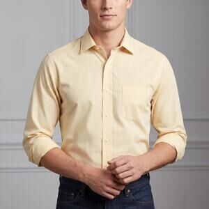 Van Heusen Men's Gingham Dress Shirt Regular Fit Long Sleeve Yellow L